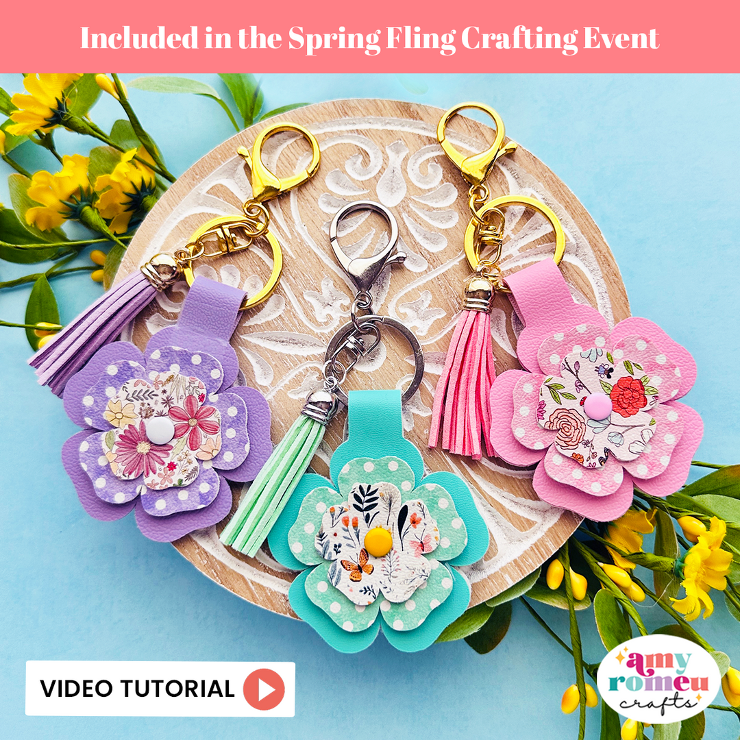 Layered Flowers Faux Leather Keychain SVG