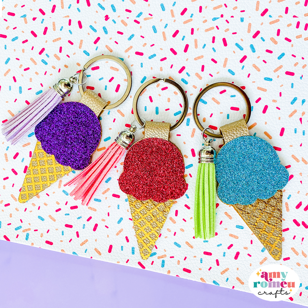 Ice Cream Cone Faux Leather Keychain SVG