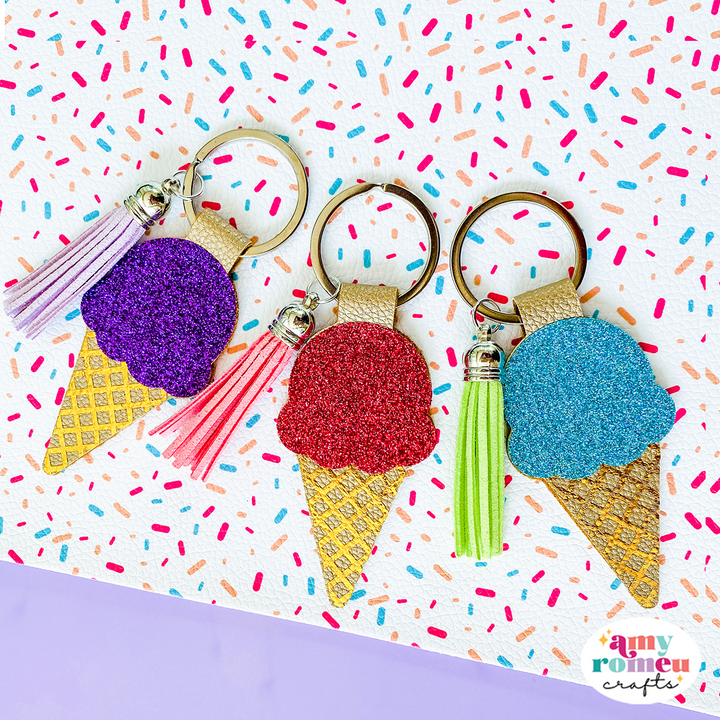 Ice Cream Cone Faux Leather Keychain SVG