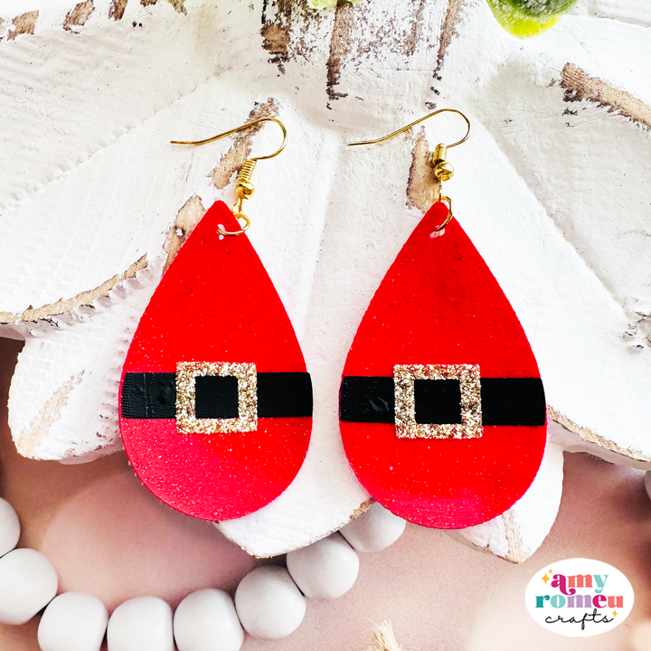 Santa's Belt Faux Leather Teardrop Earrings SVG