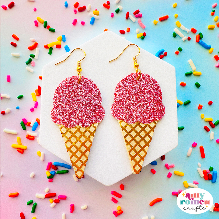 Ice Cream Cone Faux Leather Earrings SVG