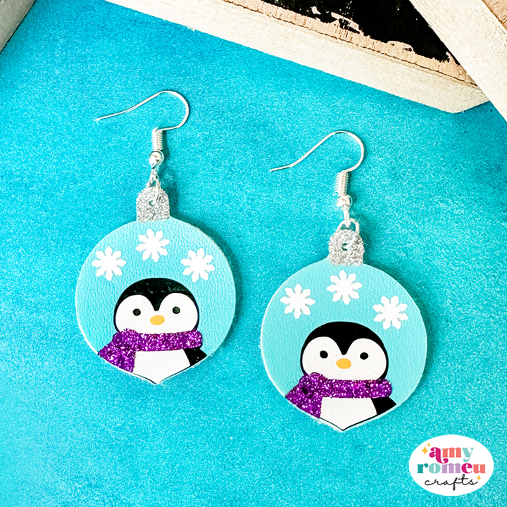 Penguin Ornament Faux Leather Earrings SVG