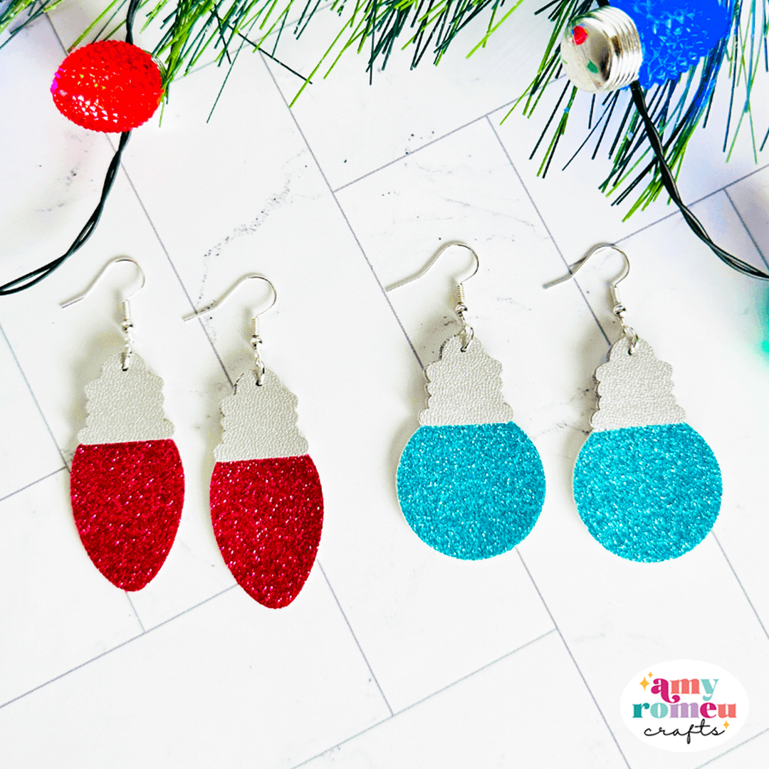 Christmas Tree Light Bulb Faux Leather Earrings SVG