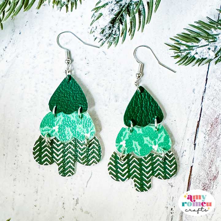 Connected Christmas Tree Faux Leather Earrings SVG