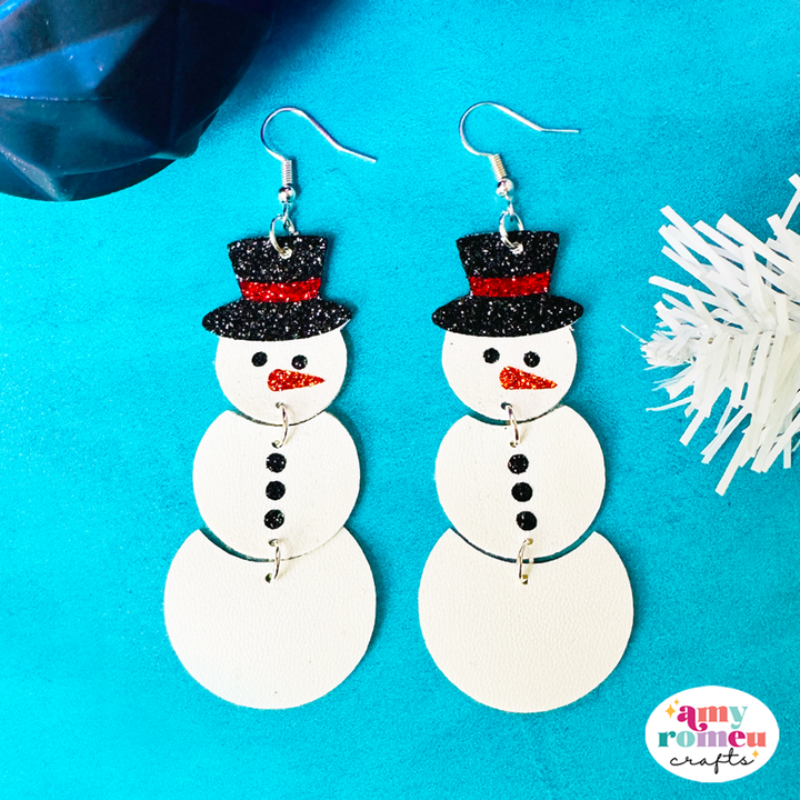 Stacked Snowman Faux Leather Earrings SVG