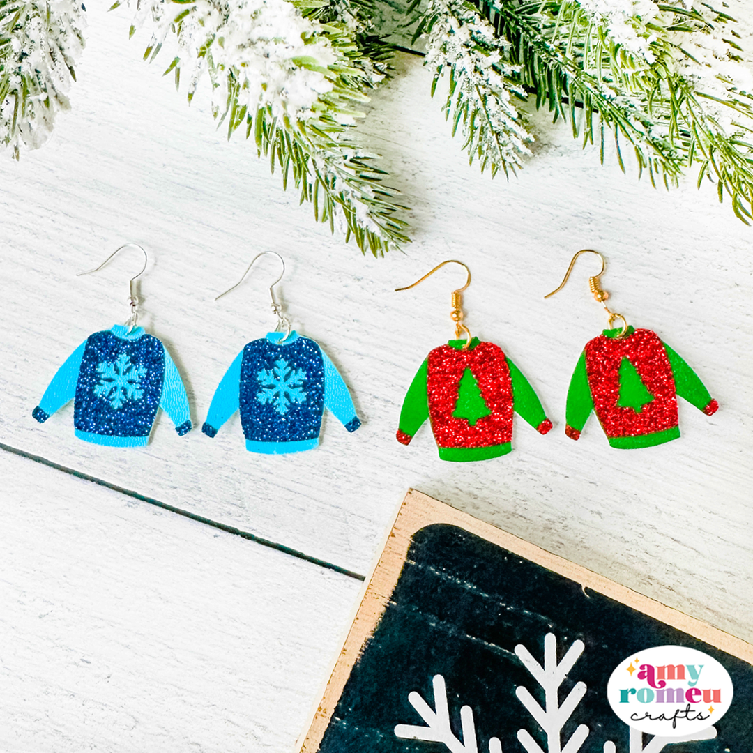 Christmas Sweater Faux Leather Earrings SVG