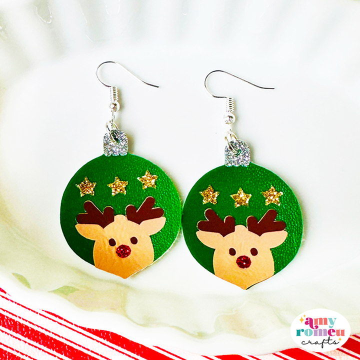 Reindeer Ornament Faux Leather Earrings SVG