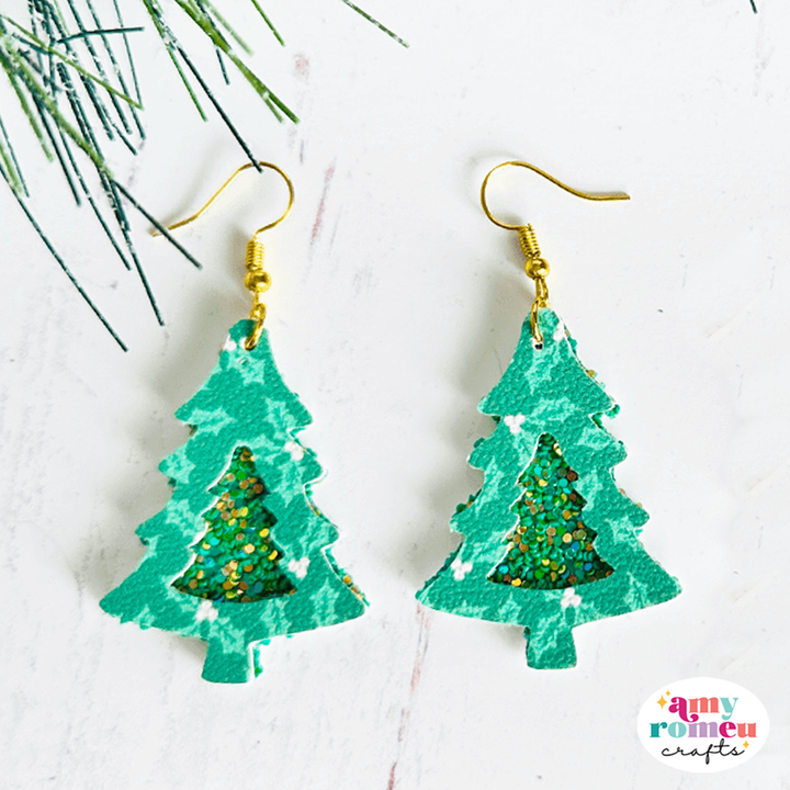 Cutout Christmas Tree Faux Leather Earrings SVG