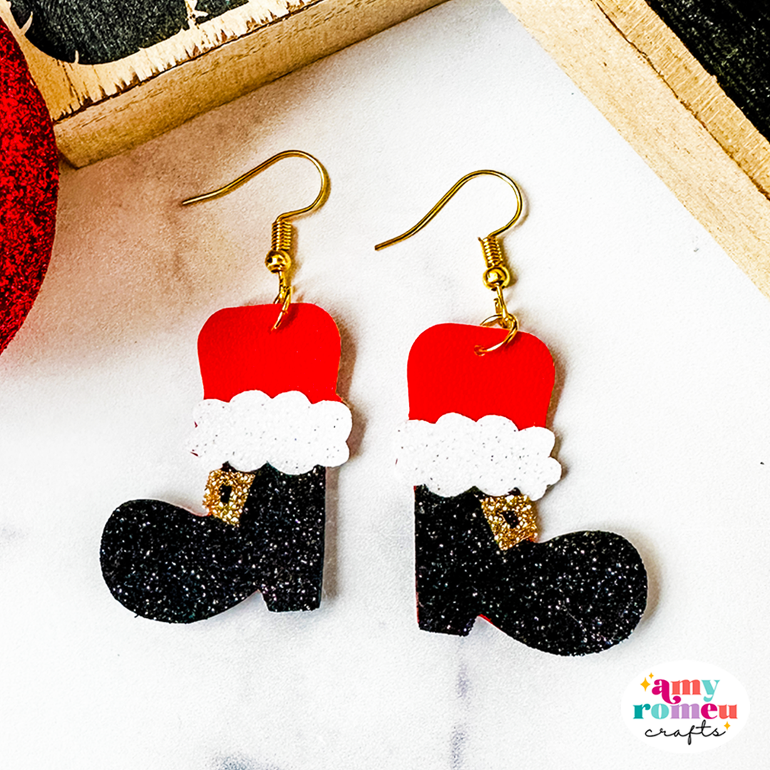Santa Boot Faux Leather Earrings SVG