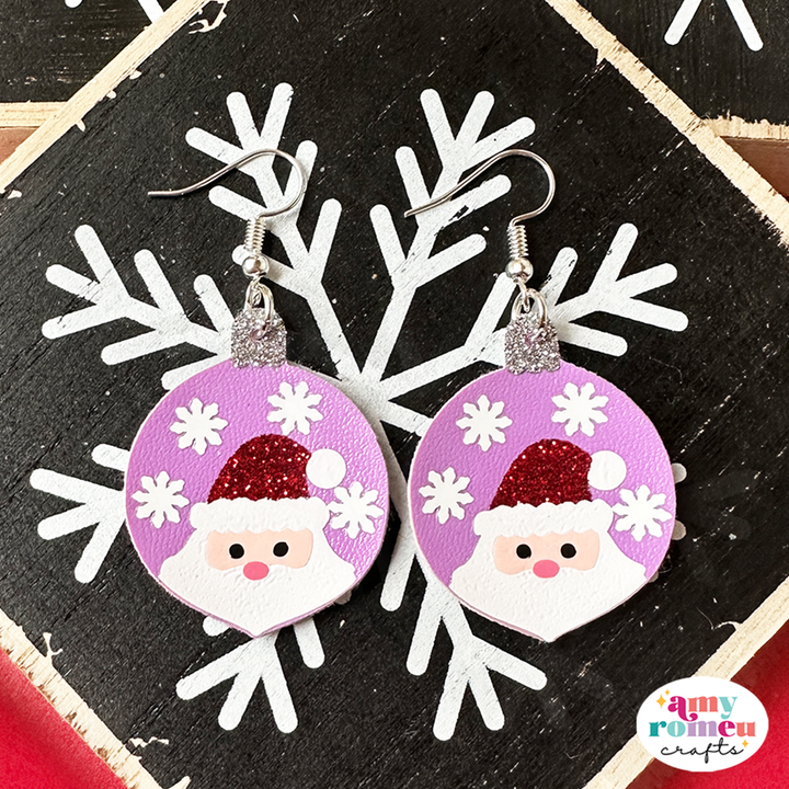 Santa Ornament Faux Leather Earrings SVG