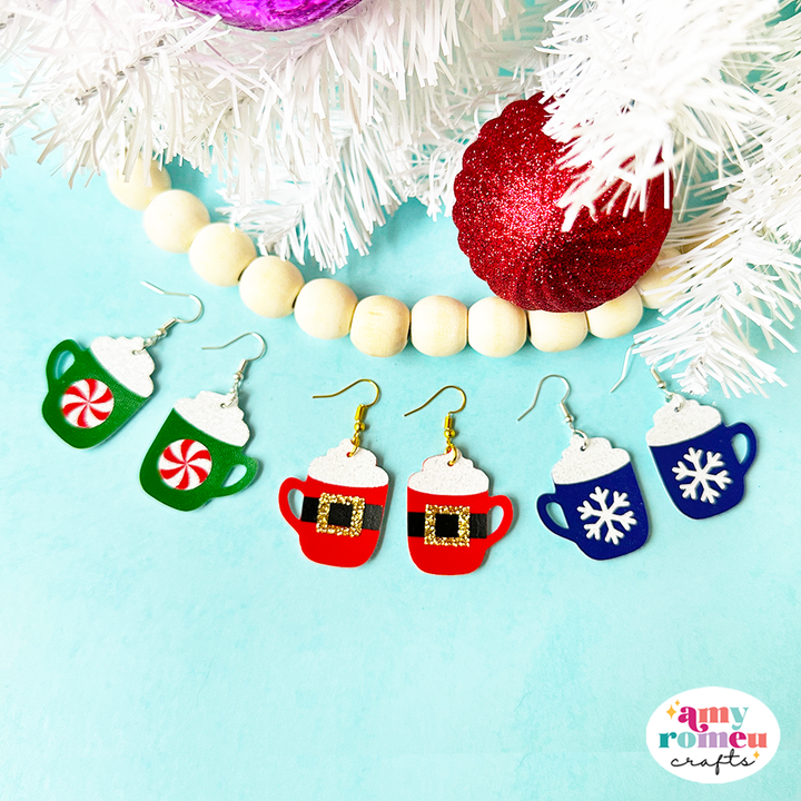 Christmas Hot Cocoa Coffee Cup Faux Leather Earrings SVG Set of 3