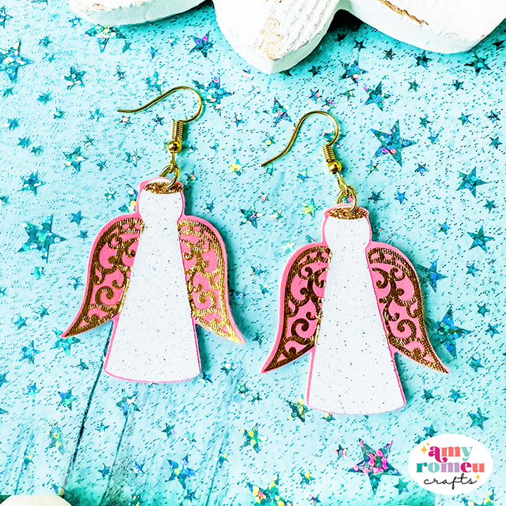Angel with Wings Faux Leather Earrings SVG