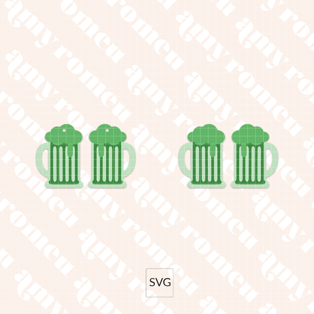St. Patrick's Day Green Beer Faux Leather Earrings SVG