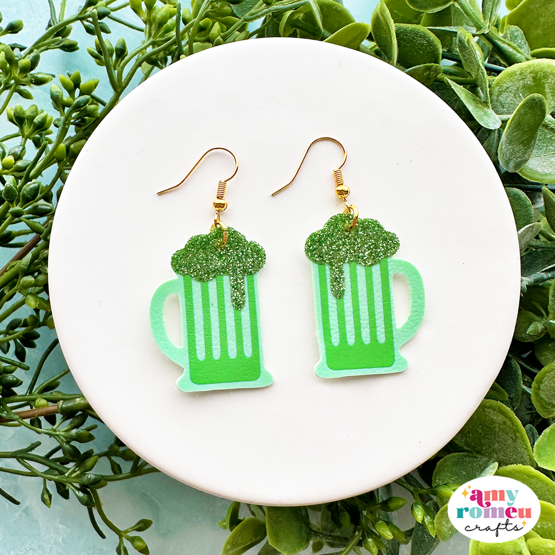St. Patrick's Day Green Beer Faux Leather Earrings SVG