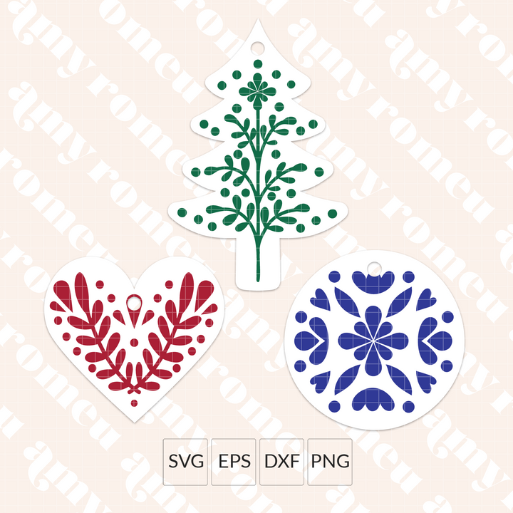 Faux Leather Scandinavian Inspired Christmas Ornaments SVGs