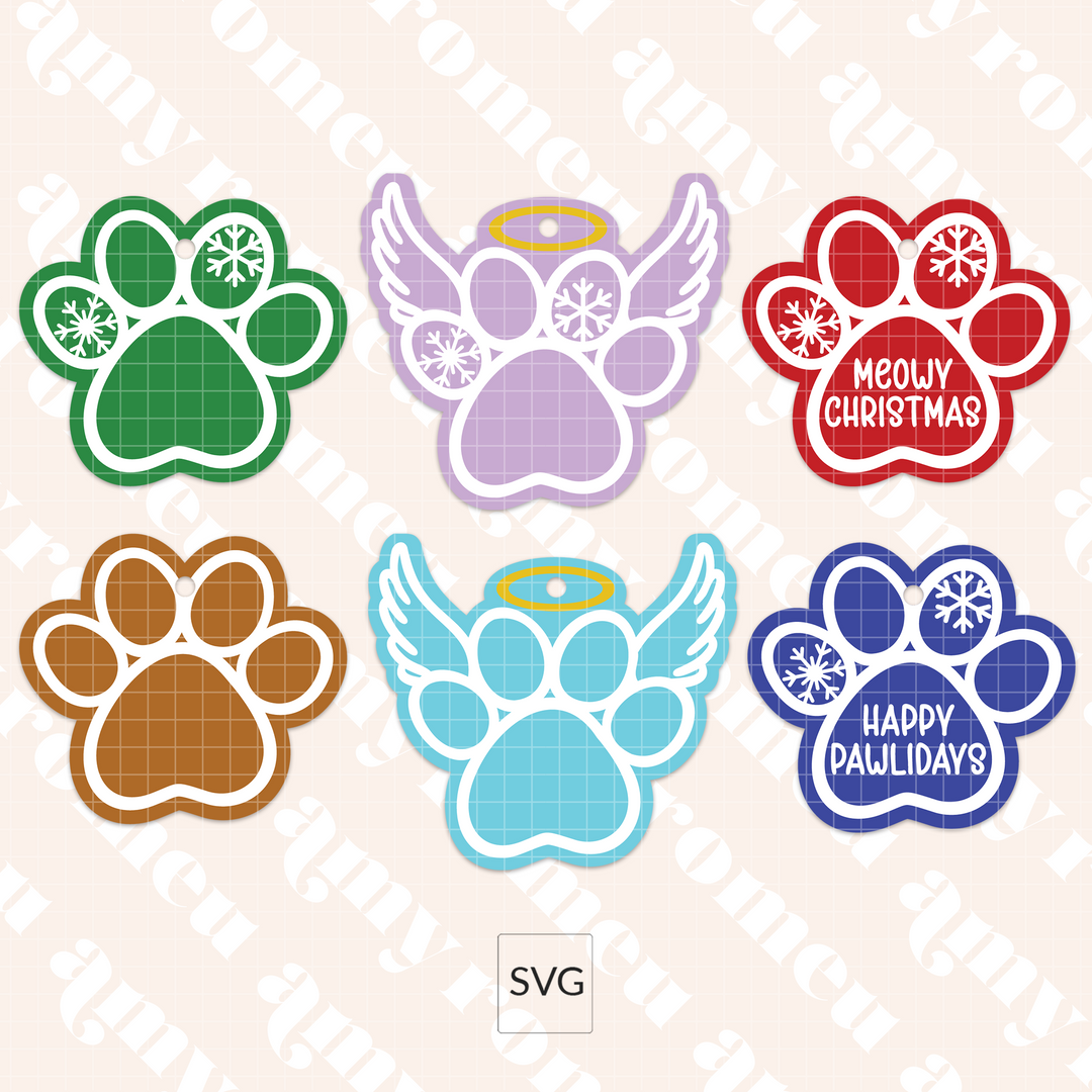 Faux Leather Paw Print Christmas Ornaments SVGs
