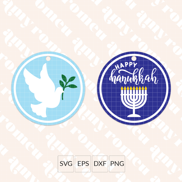 Faux Leather Happy Hanukkah & Dove of Peace Window Hanger SVGs