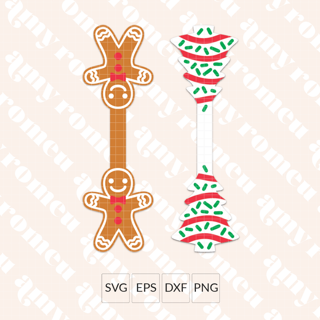 Christmas Tree Cake & Gingerbread Man Faux Leather Keychain SVGs