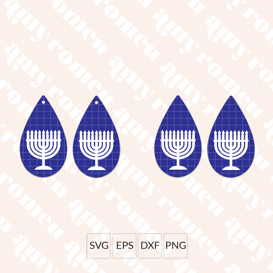 Menorah Faux Leather Teardrop Earrings SVG
