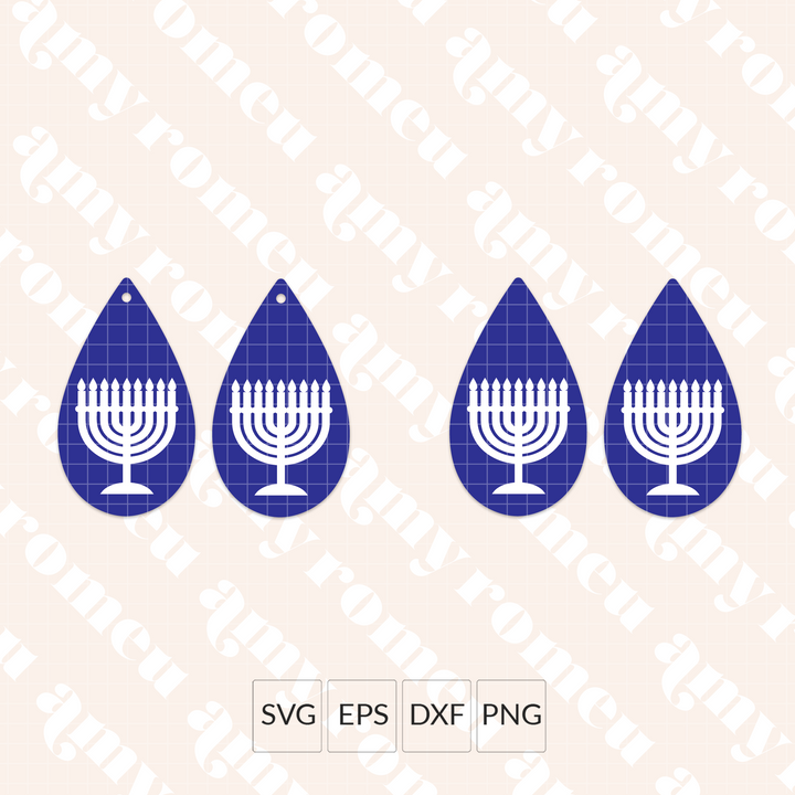 Menorah Faux Leather Teardrop Earrings SVG