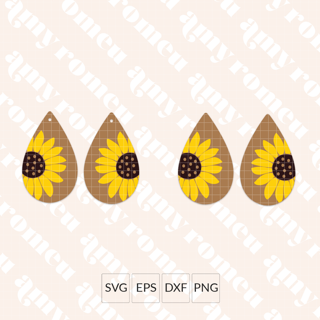 Sunflower Teardrop Faux Leather Earrings SVG