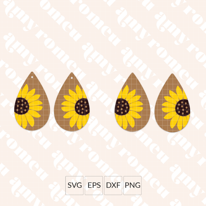 Sunflower Teardrop Faux Leather Earrings SVG