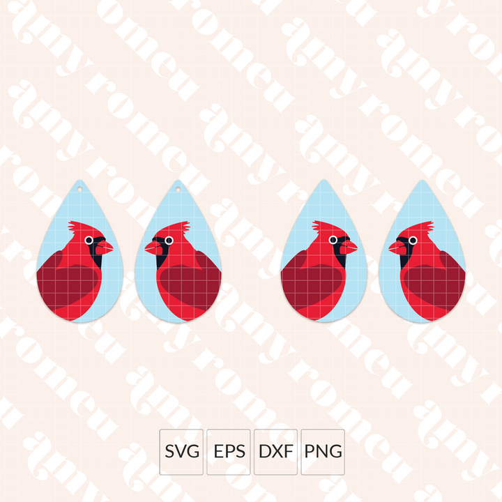 Cardinal Teardrop Faux Leather Earrings SVG