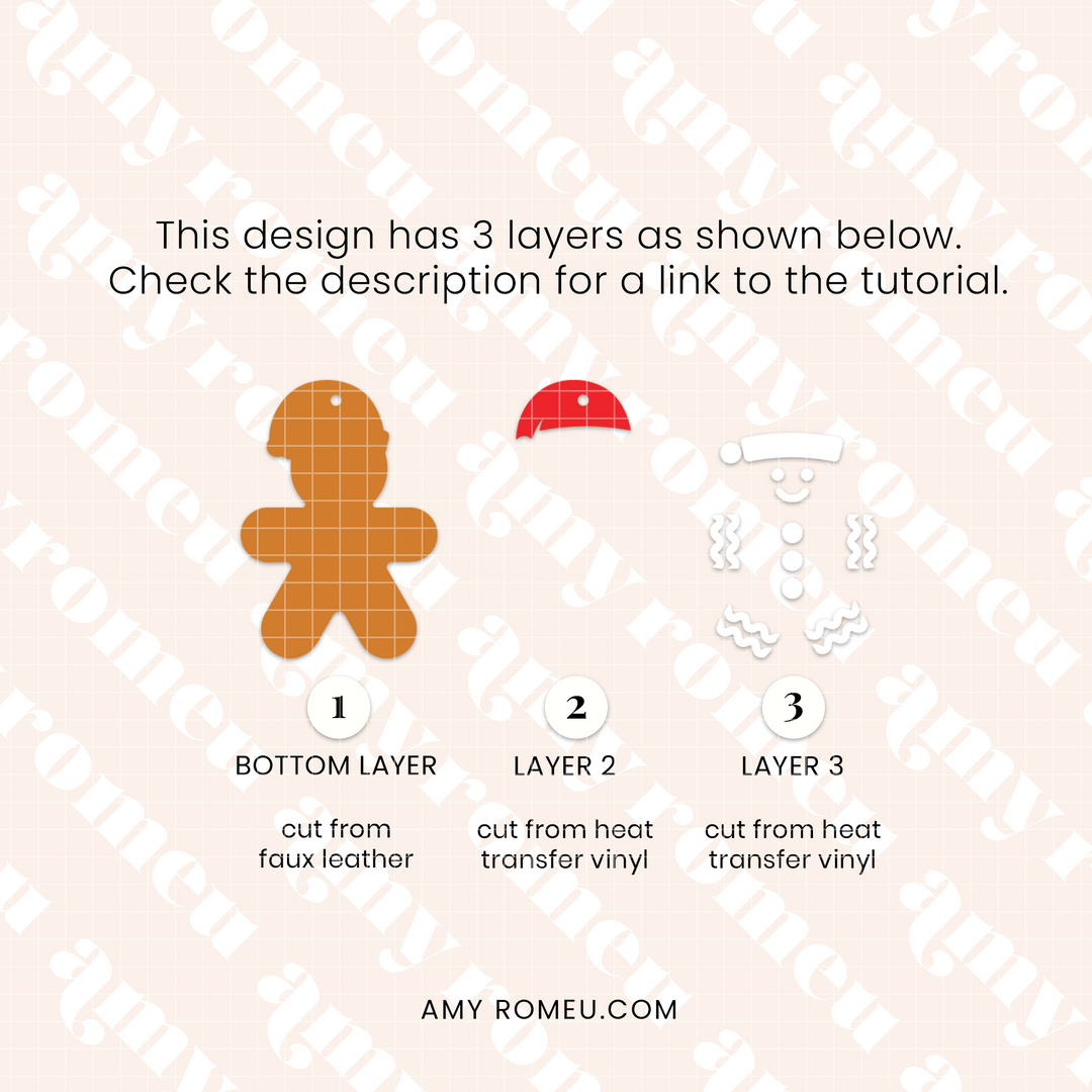 Gingerbread Man with Santa Hats Faux Leather Earrings SVG