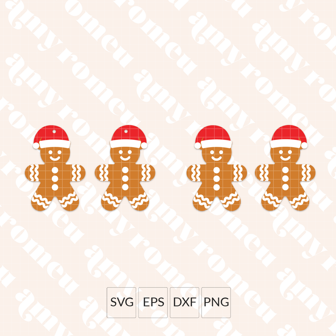 Gingerbread Man with Santa Hats Faux Leather Earrings SVG