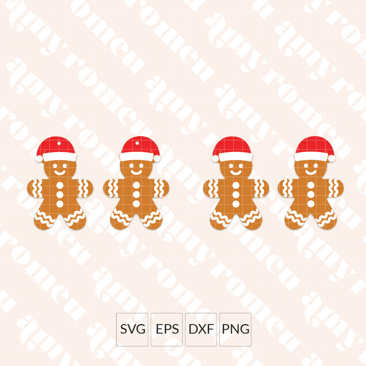 Gingerbread Man with Santa Hats Faux Leather Earrings SVG