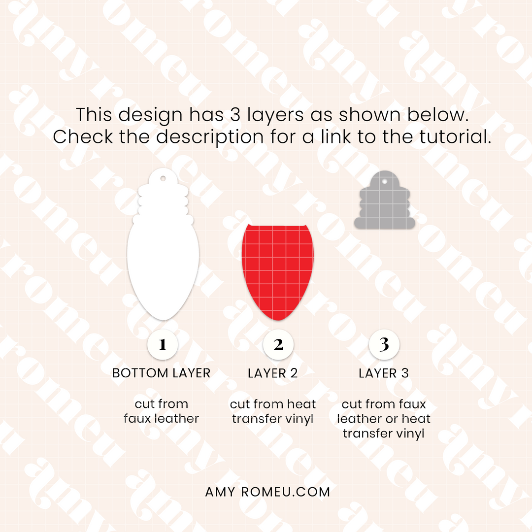 Christmas Tree Light Bulb Faux Leather Earrings SVG