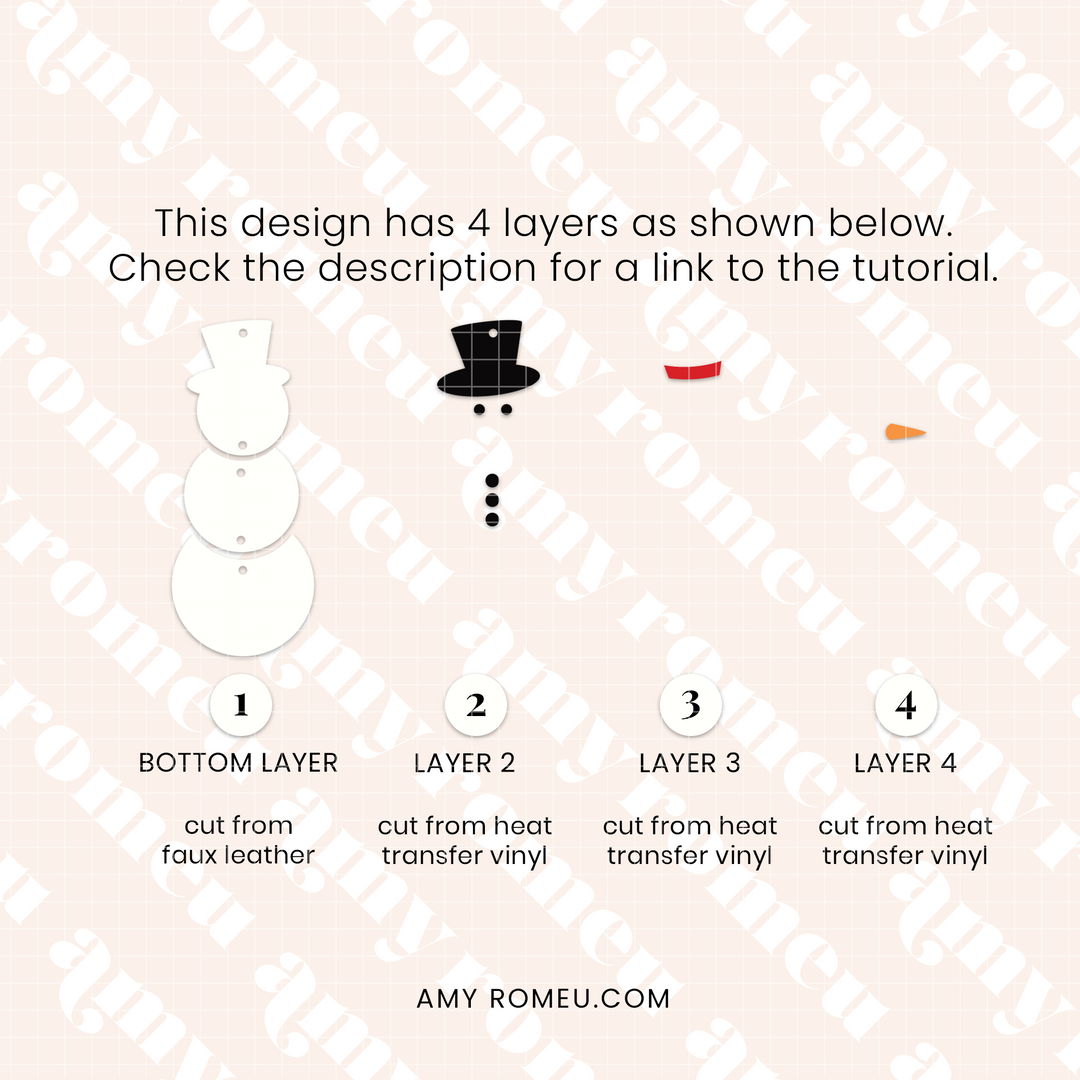 Stacked Snowman Faux Leather Earrings SVG