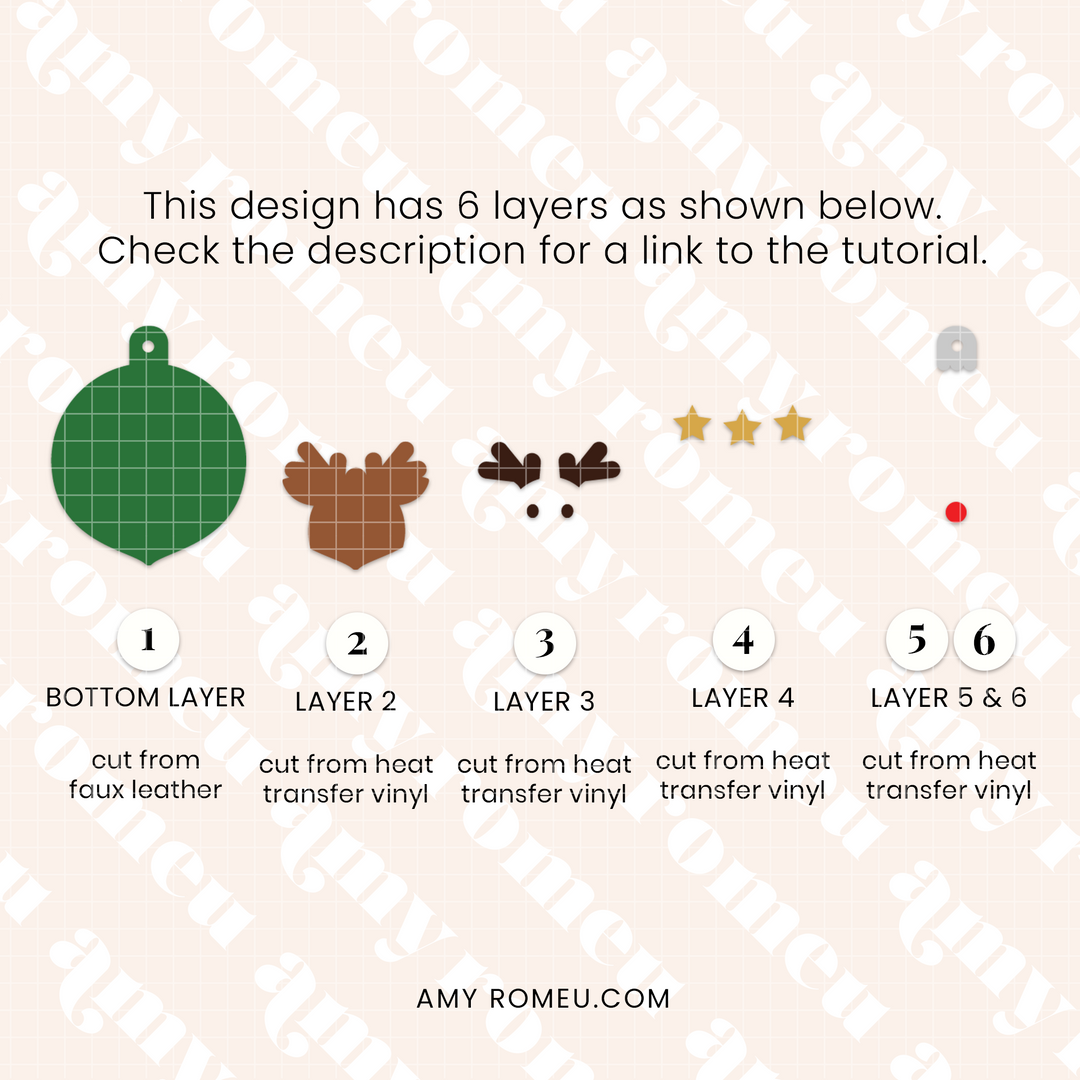 Reindeer Ornament Faux Leather Earrings SVG