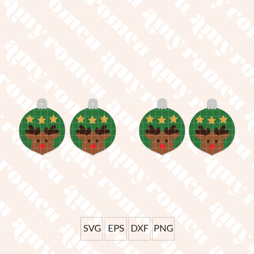 Reindeer Ornament Faux Leather Earrings SVG