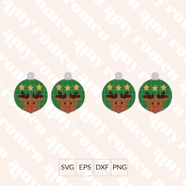 Reindeer Ornament Faux Leather Earrings SVG