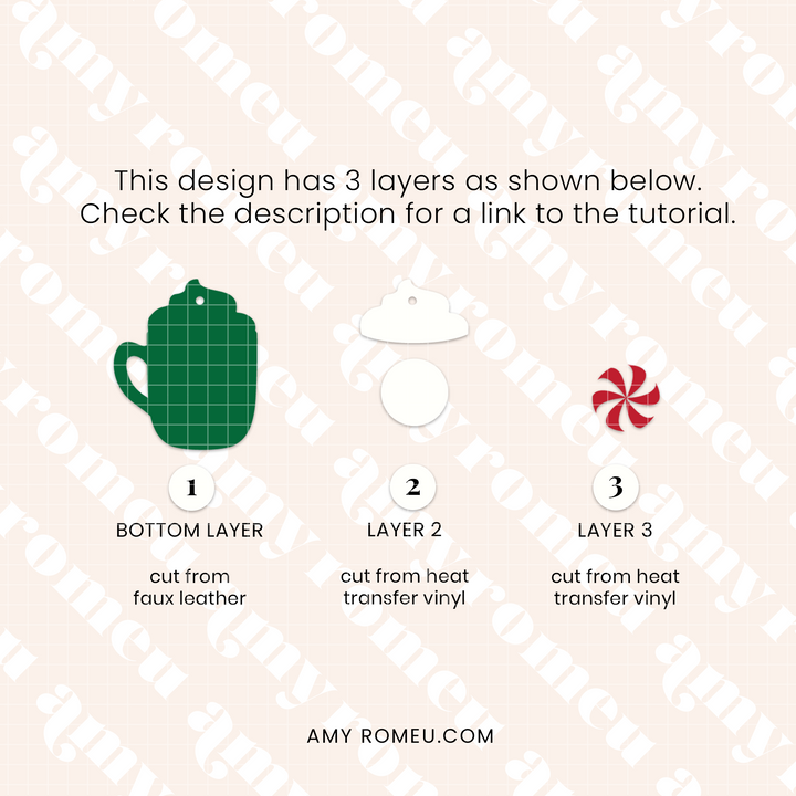 Christmas Hot Cocoa Coffee Cup Faux Leather Earrings SVG Set of 3