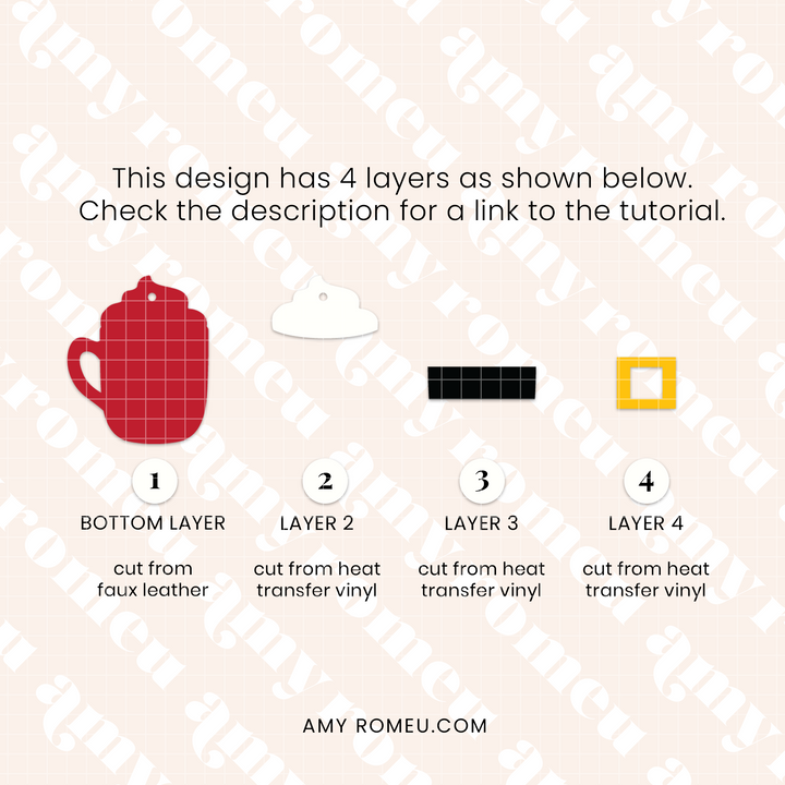 Christmas Hot Cocoa Coffee Cup Faux Leather Earrings SVG Set of 3