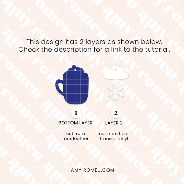 Christmas Hot Cocoa Coffee Cup Faux Leather Earrings SVG Set of 3