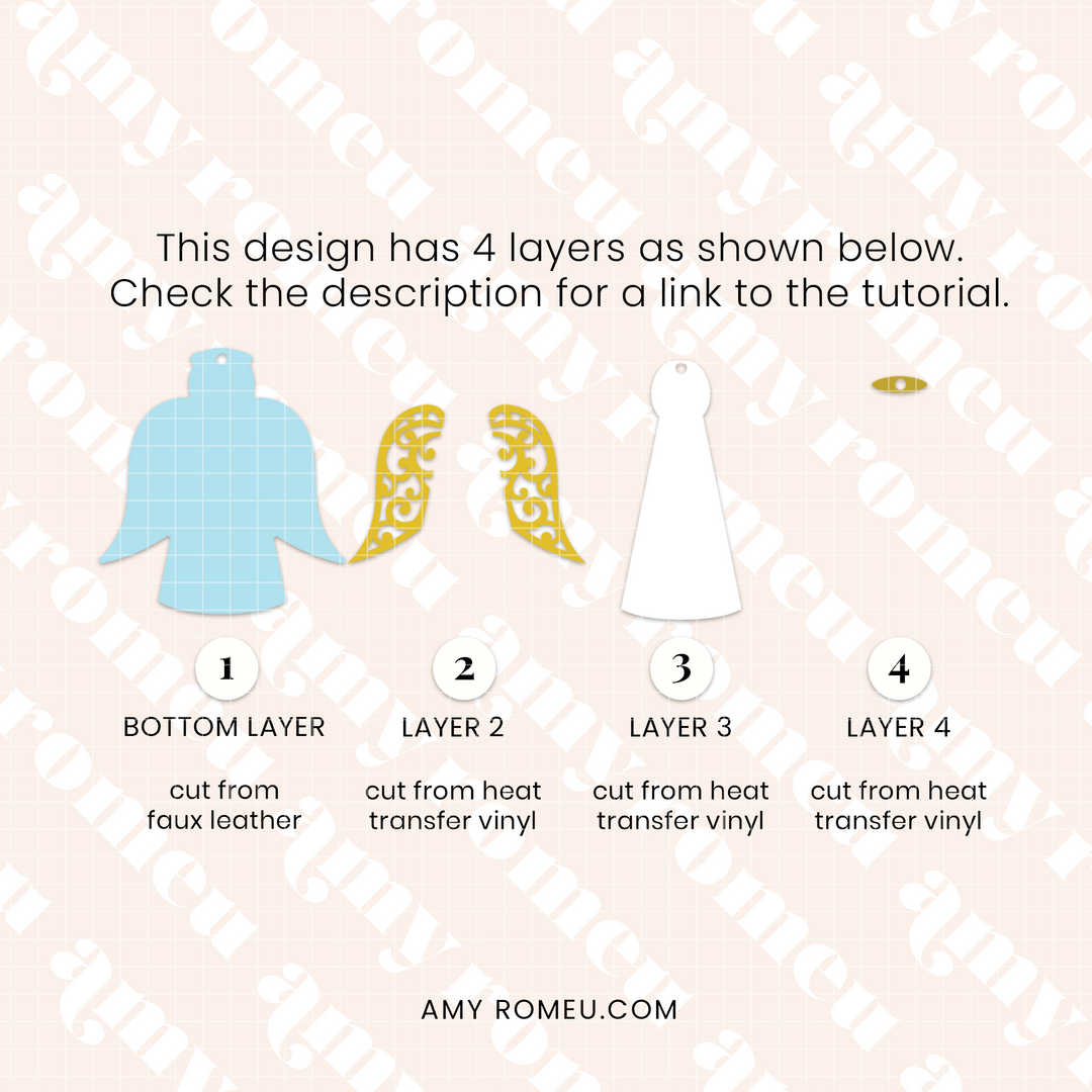 Angel with Wings Faux Leather Earrings SVG