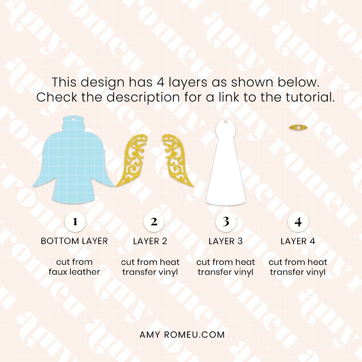 Angel with Wings Faux Leather Earrings SVG