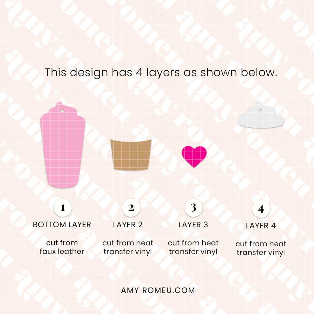 Valentine's Day Heart Latte Coffee Cup Earring SVG