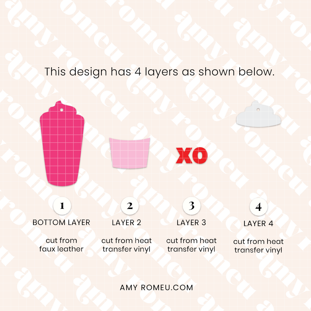 Valentine's Day XO Latte Coffee Cup Faux Leather Earring SVG