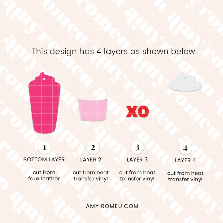 Valentine's Day XO Latte Coffee Cup Faux Leather Earring SVG