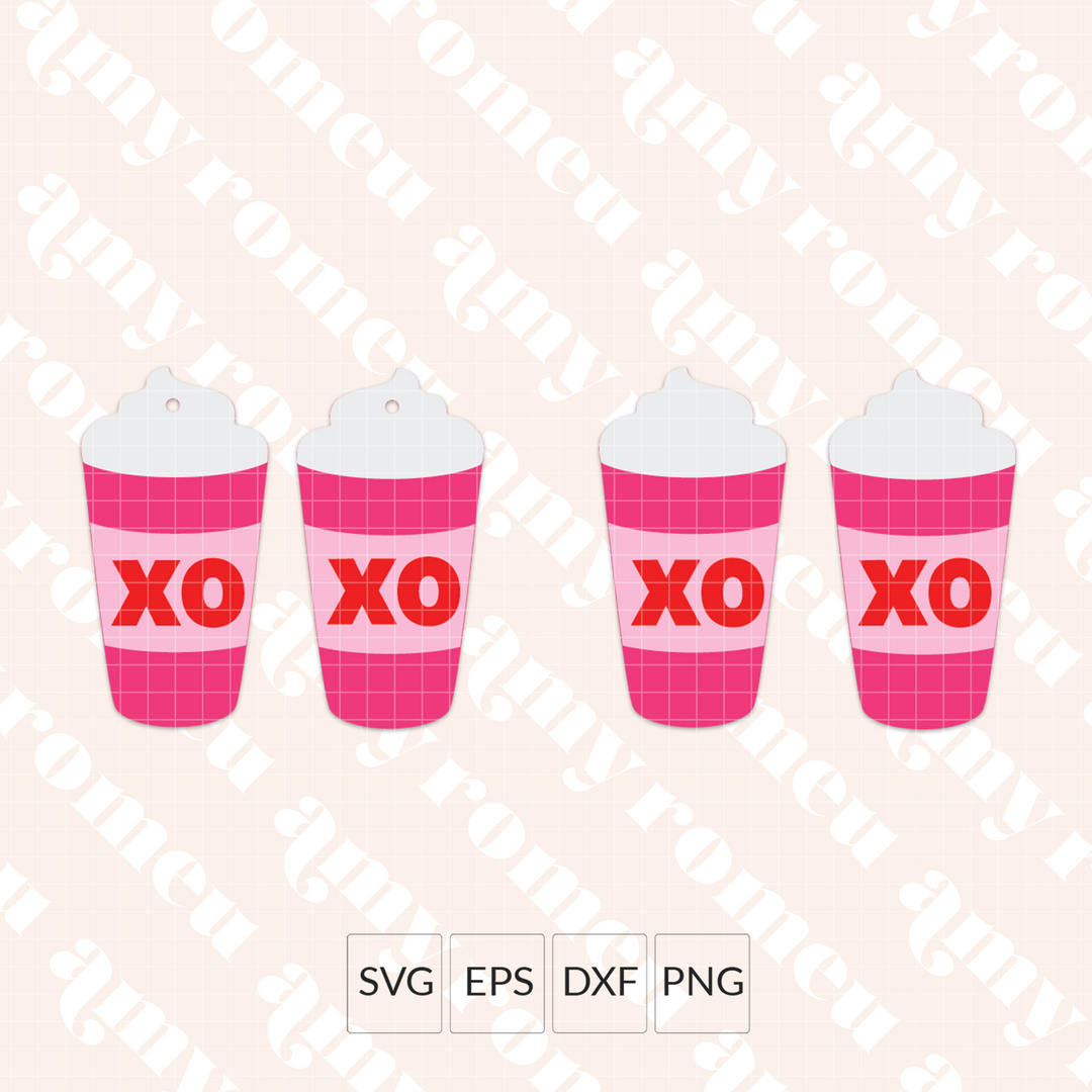 Valentine's Day XO Latte Coffee Cup Faux Leather Earring SVG