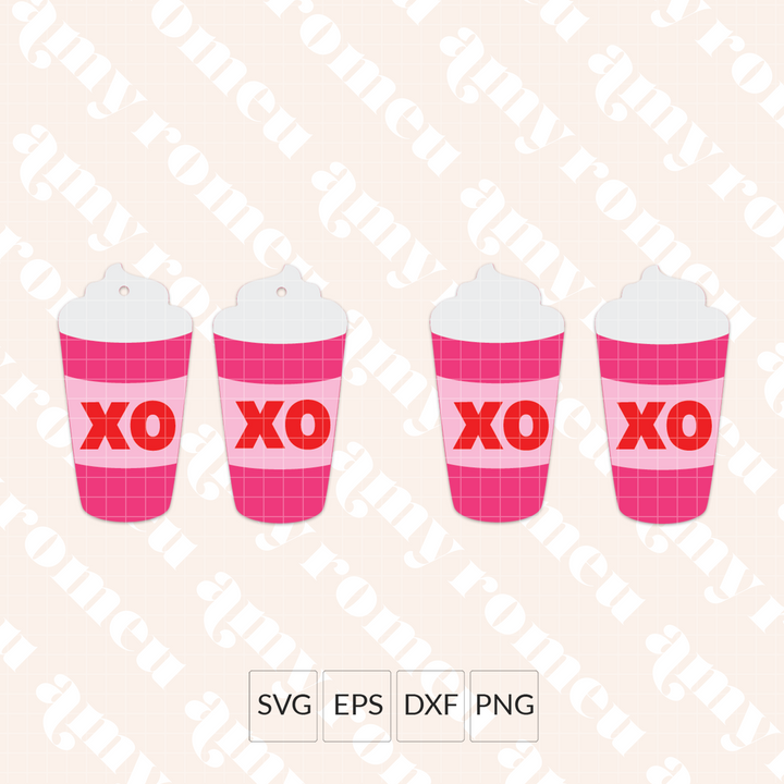 Valentine's Day XO Latte Coffee Cup Faux Leather Earring SVG