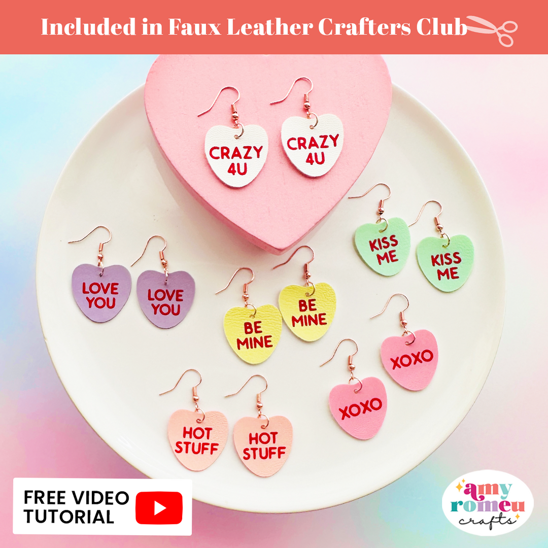 Candy Heart Faux Leather Earrings SVG