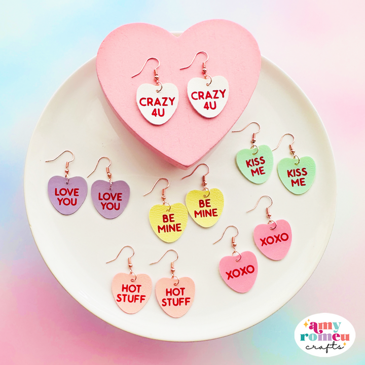Candy Heart Faux Leather Earrings SVG