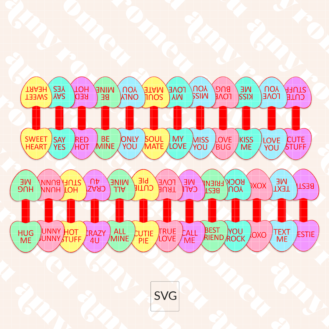 25 Candy Heart Faux Leather Keychains Mega SVG File Bundle