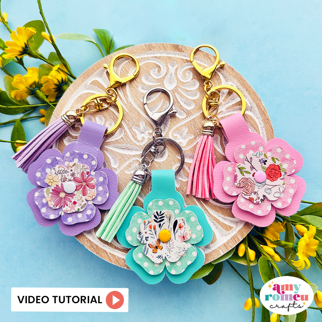 Layered Flowers Faux Leather Keychain SVG