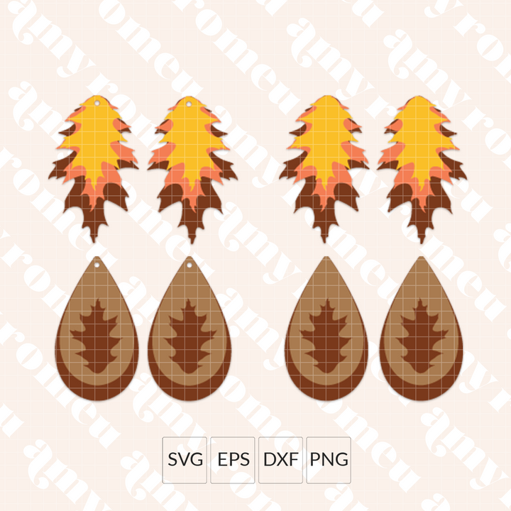 Set of 2 Fall Leaf Faux Leather Earrings SVG